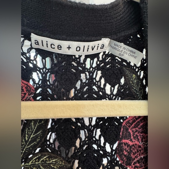 Alice + Olivia Black and Floral Appliqué Grandpa Cardigan - Size Small - Picture 4 of 8